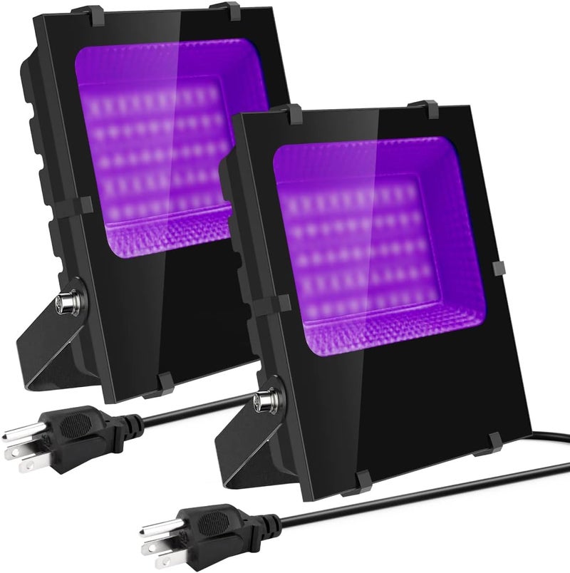 Waygor 300W Black Lights Outdoor, Commercial High Power LED Black Light Flood Lights IP66 Waterproof Blacklight FloodLight 395nm Black Light Spotlight for Glow Party Large Space, Halloween (2 Pack) - Image 1